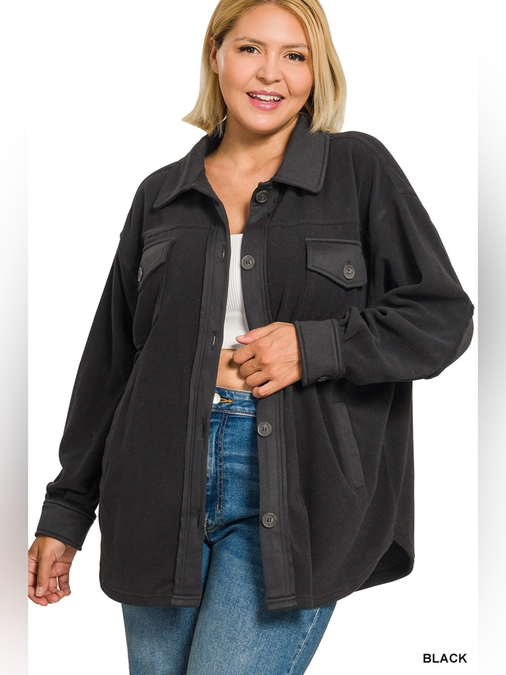 Zenana PLUS OVERSIZED BASIC FLEECE SHACKET
